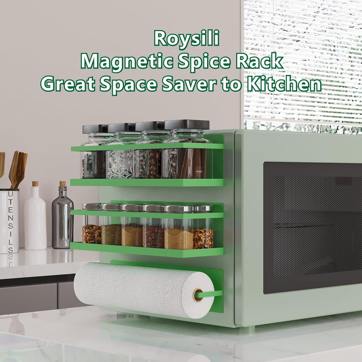 Magnetic Spice Rack For Refrigerator, Magnetic Fridge Shelf For Kitchen, Magnetic Shelf For Fridge Space Saving Black With Magnetic Paper Towel Holder