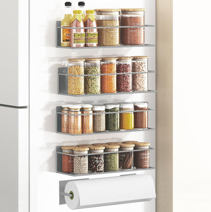 Magnetic Spice Rack For Refrigerator, Magnetic Fridge Shelf For Kitchen, Magnetic Shelf For Fridge Space Saving Black With Magnetic Paper Towel Holder