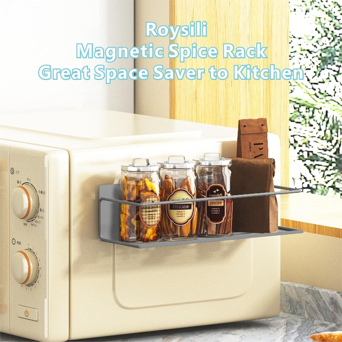 Magnetic Spice Rack For Refrigerator, Magnetic Fridge Shelf For Kitchen, Magnetic Shelf For Fridge Space Saving Black With Magnetic Paper Towel Holder