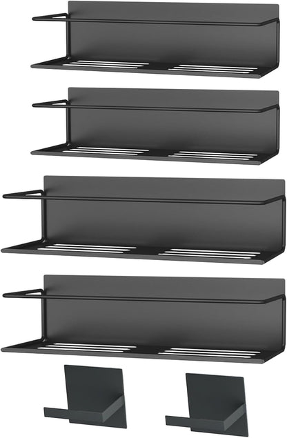 Magnetic Spice Rack For Refrigerator, Magnetic Fridge Shelf For Kitchen, Magnetic Shelf For Fridge Space Saving Black With Magnetic Paper Towel Holder
