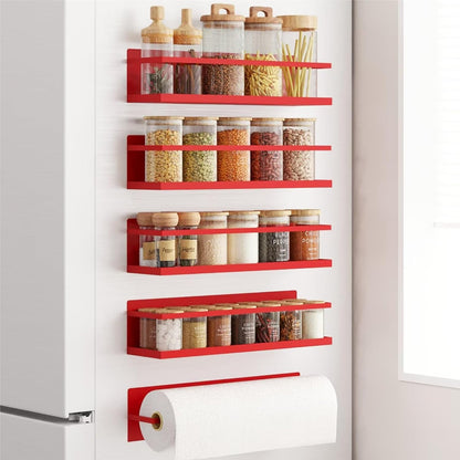 Magnetic Spice Rack For Refrigerator, Magnetic Fridge Shelf For Kitchen, Magnetic Shelf For Fridge Space Saving Black With Magnetic Paper Towel Holder