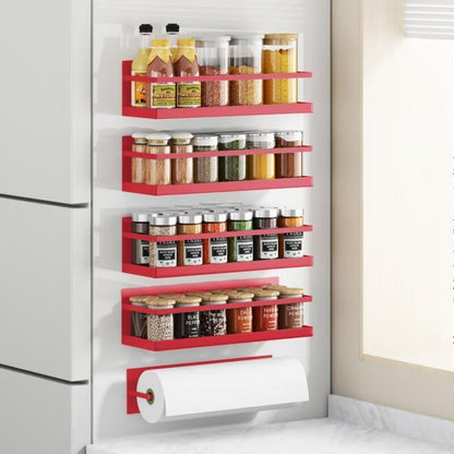 Magnetic Spice Rack For Refrigerator, Magnetic Fridge Shelf For Kitchen, Magnetic Shelf For Fridge Space Saving Black With Magnetic Paper Towel Holder