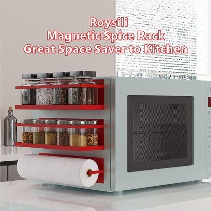 Magnetic Spice Rack For Refrigerator, Magnetic Fridge Shelf For Kitchen, Magnetic Shelf For Fridge Space Saving Black With Magnetic Paper Towel Holder