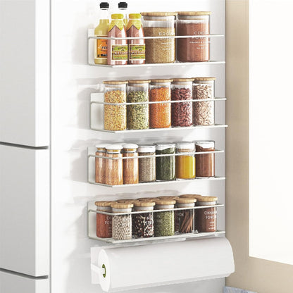Magnetic Spice Rack For Refrigerator, Magnetic Fridge Shelf For Kitchen, Magnetic Shelf For Fridge Space Saving Black With Magnetic Paper Towel Holder