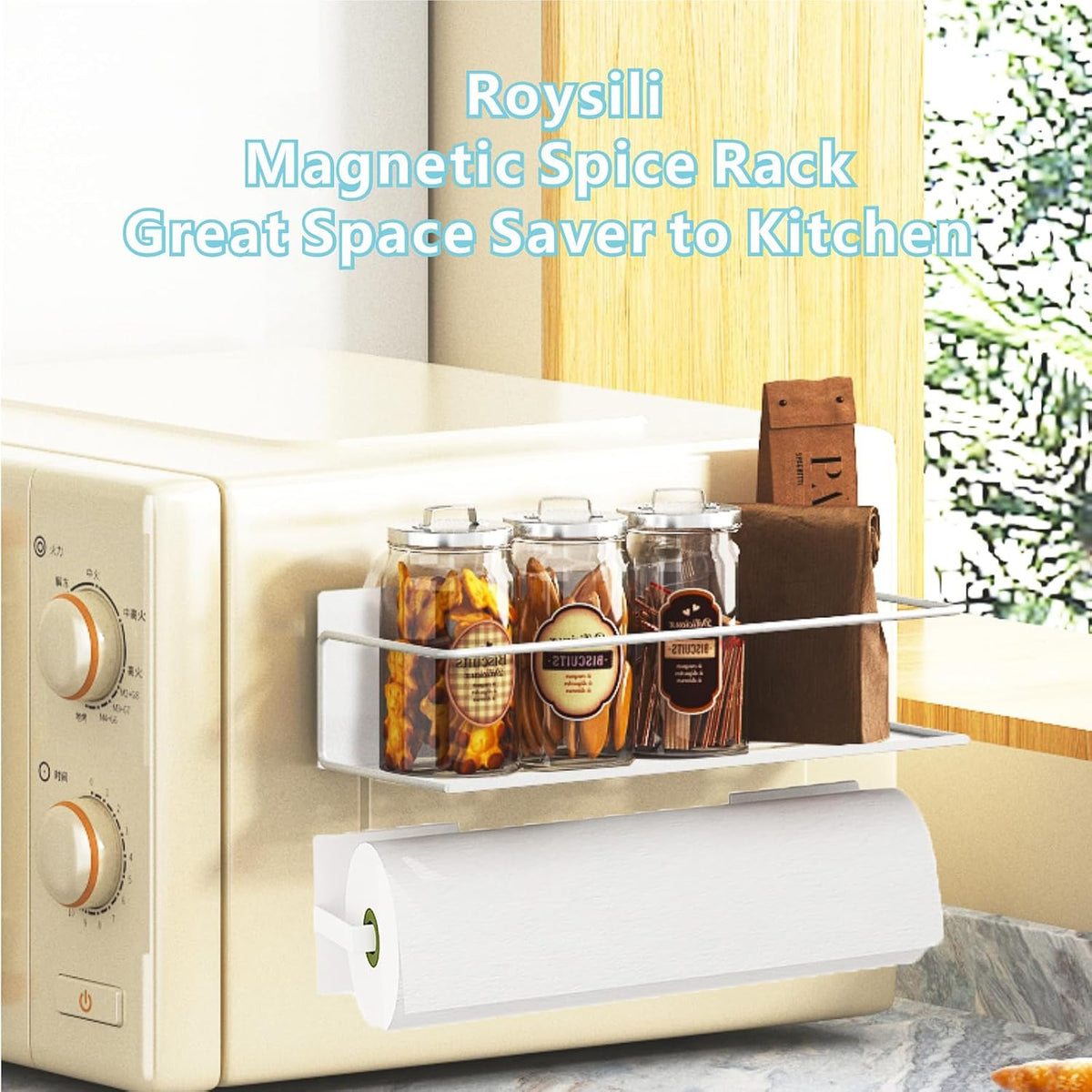 Magnetic Spice Rack For Refrigerator, Magnetic Fridge Shelf For Kitchen, Magnetic Shelf For Fridge Space Saving Black With Magnetic Paper Towel Holder
