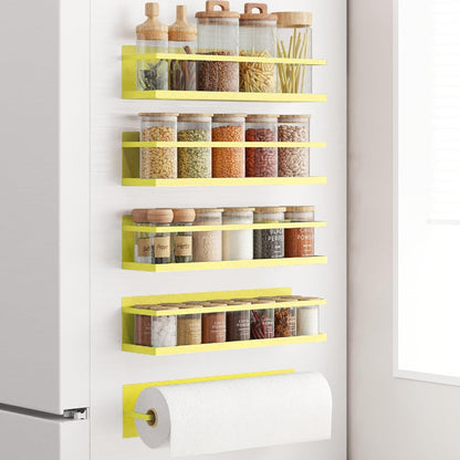 Magnetic Spice Rack For Refrigerator, Magnetic Fridge Shelf For Kitchen, Magnetic Shelf For Fridge Space Saving Black With Magnetic Paper Towel Holder