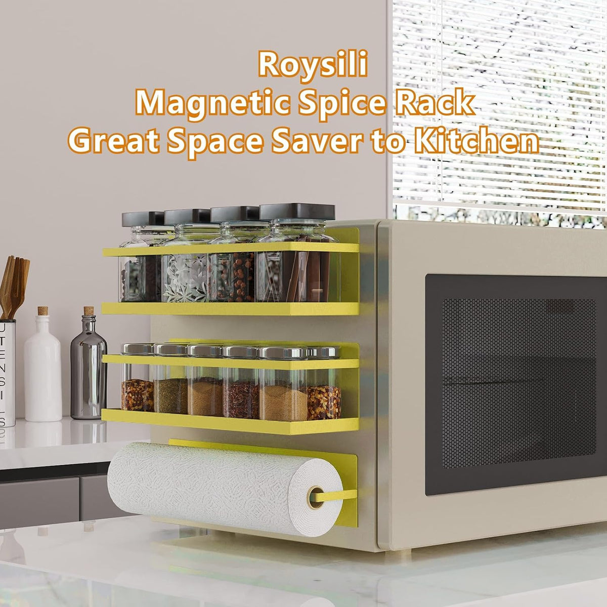 Magnetic Spice Rack For Refrigerator, Magnetic Fridge Shelf For Kitchen, Magnetic Shelf For Fridge Space Saving Black With Magnetic Paper Towel Holder