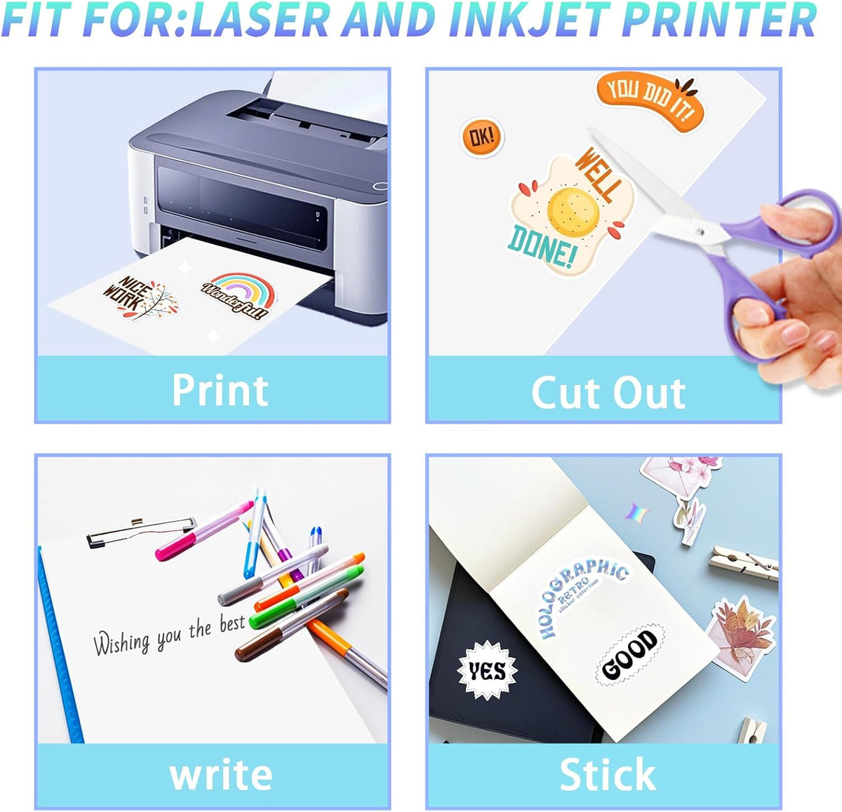 Printable Transparent Sticker Paper, Laser & Inkjet Printable 8.5 x 11 Inches Dries Quickly Stickers Clear Label 22 pcs