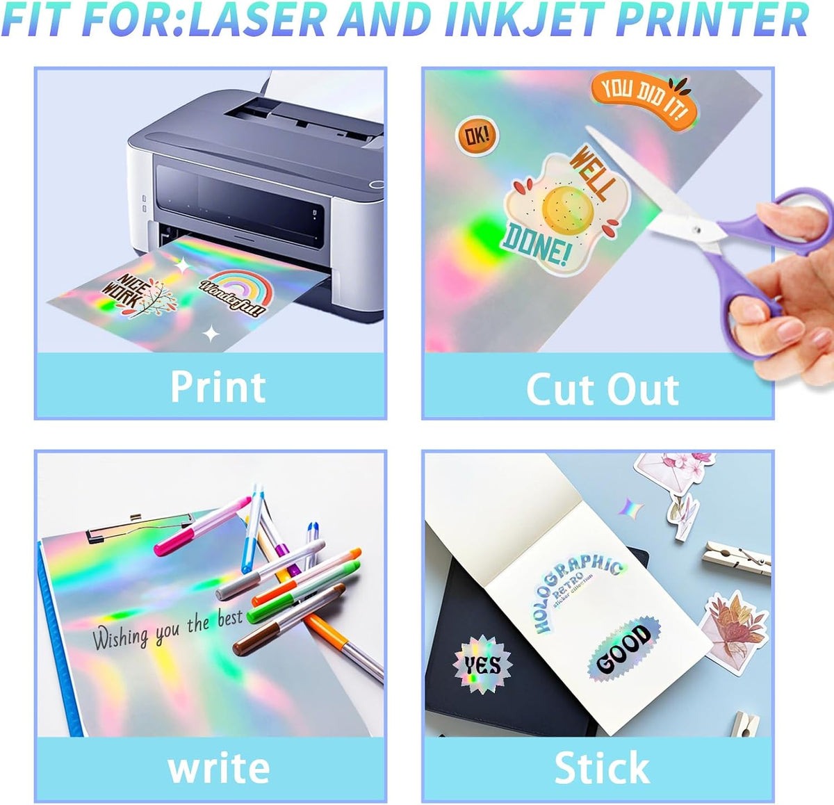 Printable Transparent Sticker Paper, Laser & Inkjet Printable 8.5 x 11 Inches Dries Quickly Stickers Clear Label 22 pcs