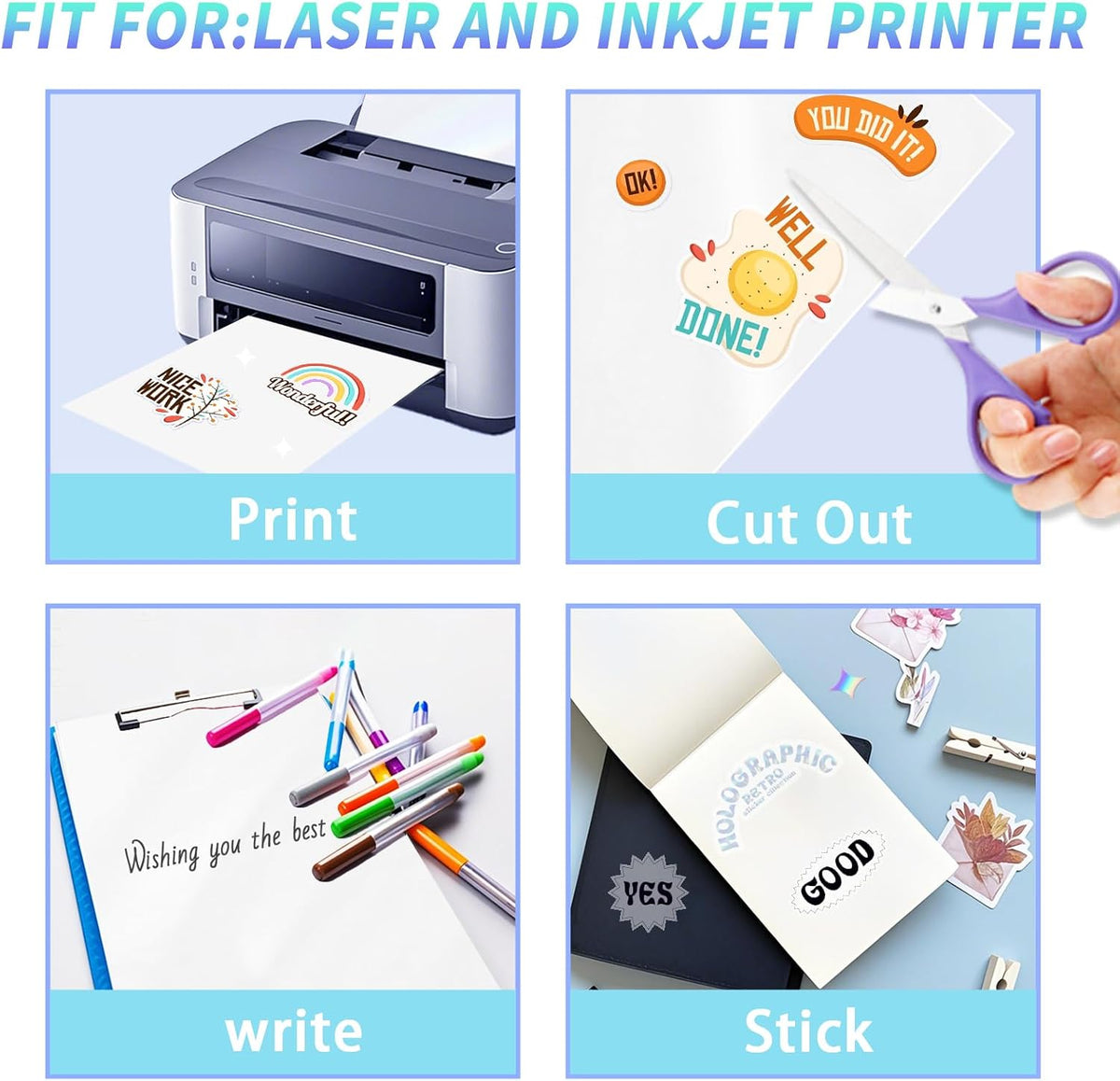 Printable Transparent Sticker Paper, Laser & Inkjet Printable 8.5 x 11 Inches Dries Quickly Stickers Clear Label 22 pcs