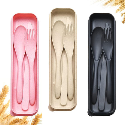 Reusable Travel Utensils Set with Case, Wheat Straw Portable Knife Fork Spoons Cutlery, Eco-Friendly BPA Free Plastic Tableware for Kids Adults Travel Picnic Camping Utensils