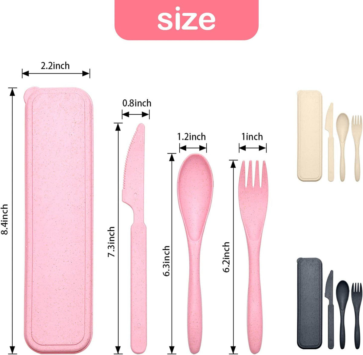 Reusable Travel Utensils Set with Case, Wheat Straw Portable Knife Fork Spoons Cutlery, Eco-Friendly BPA Free Plastic Tableware for Kids Adults Travel Picnic Camping Utensils