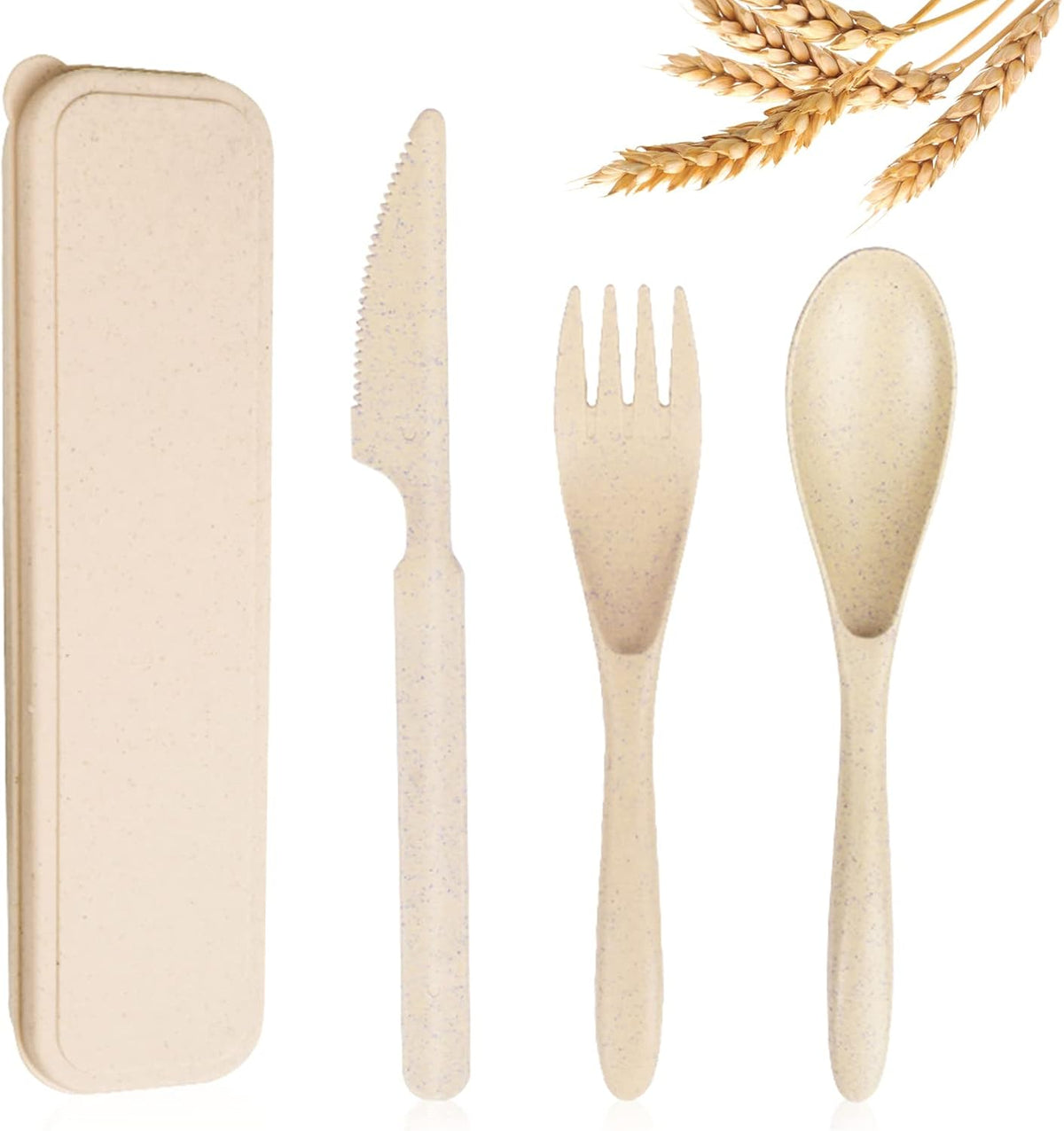 Reusable Travel Utensils Set with Case, Wheat Straw Portable Knife Fork Spoons Cutlery, Eco-Friendly BPA Free Plastic Tableware for Kids Adults Travel Picnic Camping Utensils