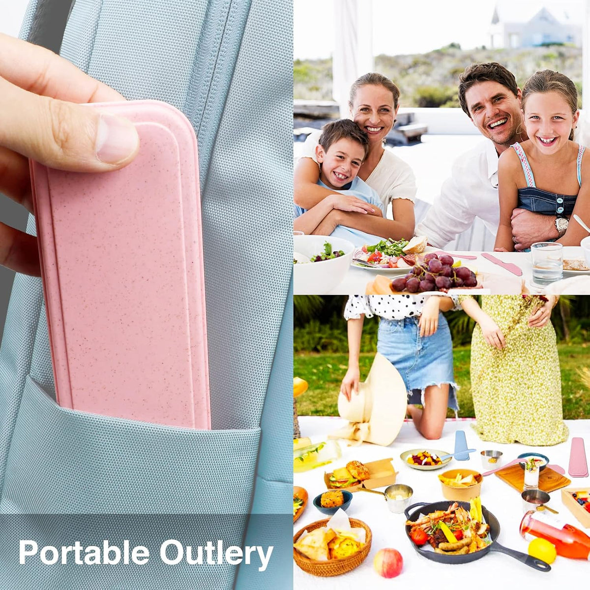 Reusable Travel Utensils Set with Case, Wheat Straw Portable Knife Fork Spoons Cutlery, Eco-Friendly BPA Free Plastic Tableware for Kids Adults Travel Picnic Camping Utensils