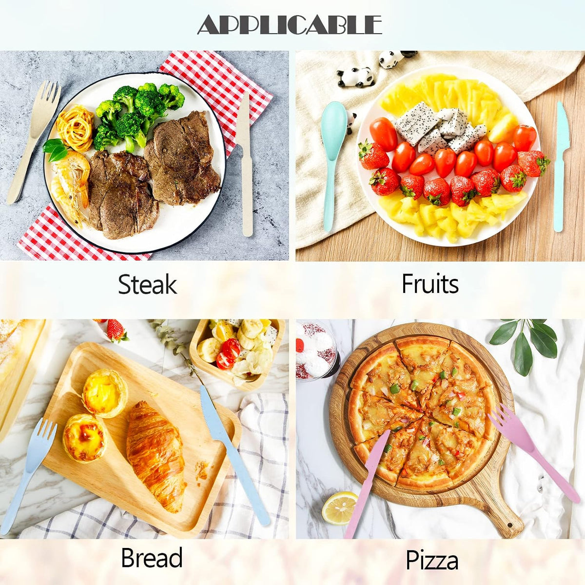 Reusable Travel Utensils Set with Case, Wheat Straw Portable Knife Fork Spoons Cutlery, Eco-Friendly BPA Free Plastic Tableware for Kids Adults Travel Picnic Camping Utensils