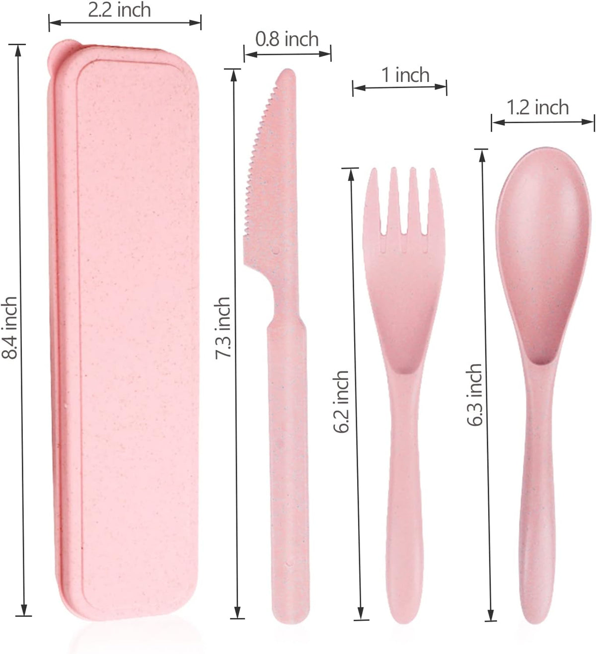 Reusable Travel Utensils Set with Case, Wheat Straw Portable Knife Fork Spoons Cutlery, Eco-Friendly BPA Free Plastic Tableware for Kids Adults Travel Picnic Camping Utensils