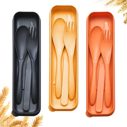 Reusable Travel Utensils Set with Case, Wheat Straw Portable Knife Fork Spoons Cutlery, Eco-Friendly BPA Free Plastic Tableware for Kids Adults Travel Picnic Camping Utensils