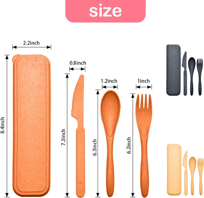 Reusable Travel Utensils Set with Case, Wheat Straw Portable Knife Fork Spoons Cutlery, Eco-Friendly BPA Free Plastic Tableware for Kids Adults Travel Picnic Camping Utensils