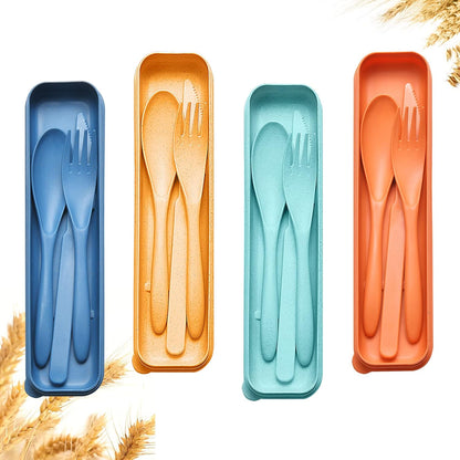 Reusable Travel Utensils Set with Case, Wheat Straw Portable Knife Fork Spoons Cutlery, Eco-Friendly BPA Free Plastic Tableware for Kids Adults Travel Picnic Camping Utensils