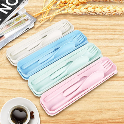 Reusable Travel Utensils Set with Case, Wheat Straw Portable Knife Fork Spoons Cutlery, Eco-Friendly BPA Free Plastic Tableware for Kids Adults Travel Picnic Camping Utensils