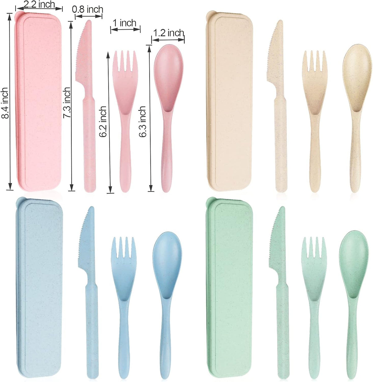 Reusable Travel Utensils Set with Case, Wheat Straw Portable Knife Fork Spoons Cutlery, Eco-Friendly BPA Free Plastic Tableware for Kids Adults Travel Picnic Camping Utensils