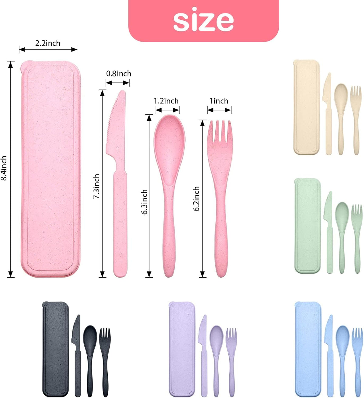 Reusable Travel Utensils Set with Case, Wheat Straw Portable Knife Fork Spoons Cutlery, Eco-Friendly BPA Free Plastic Tableware for Kids Adults Travel Picnic Camping Utensils