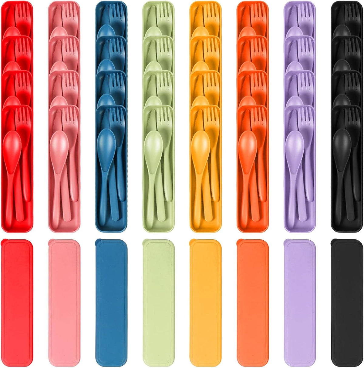 Reusable Travel Utensils Set with Case, Wheat Straw Portable Knife Fork Spoons Cutlery, Eco-Friendly BPA Free Plastic Tableware for Kids Adults Travel Picnic Camping Utensils