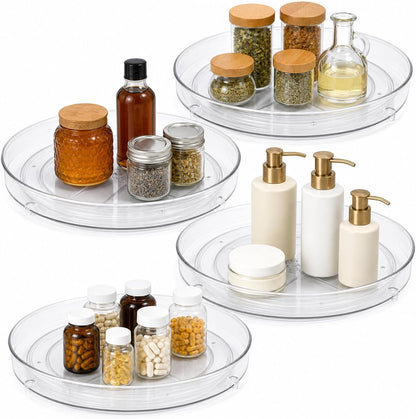 Lazy Susan Organizer for Cabinet, 9 Inch Clear Acrylic Turntable – Rotating Spice Rack, Pantry, Fridge & Countertop Organizer, Smooth Spinning, Space-Saving Kitchen Storage