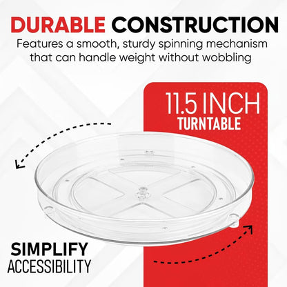 Lazy Susan Organizer for Cabinet, 9 Inch Clear Acrylic Turntable – Rotating Spice Rack, Pantry, Fridge & Countertop Organizer, Smooth Spinning, Space-Saving Kitchen Storage