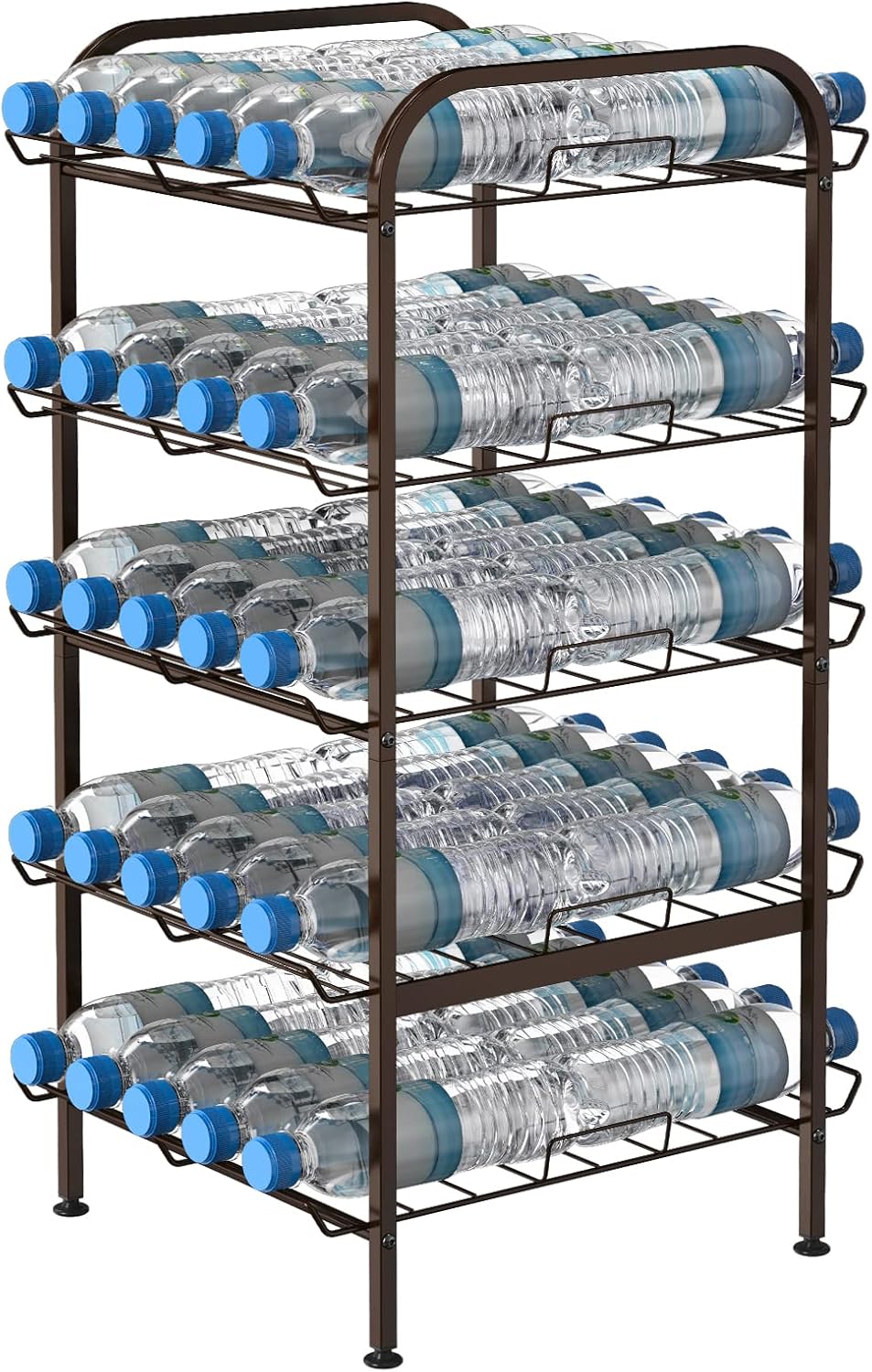 Water Bottle Organizer 7 Tier Free Standing Vertical Metal Water Bottle Rack Shelf Adjustable Water Bottle Beverage Drink Stand Holder for Kitchen Pantry Food Storage, Bronze