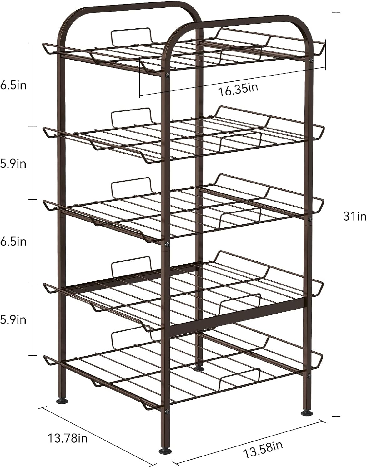 Water Bottle Organizer 7 Tier Free Standing Vertical Metal Water Bottle Rack Shelf Adjustable Water Bottle Beverage Drink Stand Holder for Kitchen Pantry Food Storage, Bronze