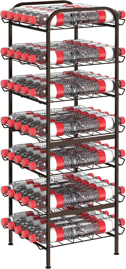 Water Bottle Organizer 7 Tier Free Standing Vertical Metal Water Bottle Rack Shelf Adjustable Water Bottle Beverage Drink Stand Holder for Kitchen Pantry Food Storage, Bronze