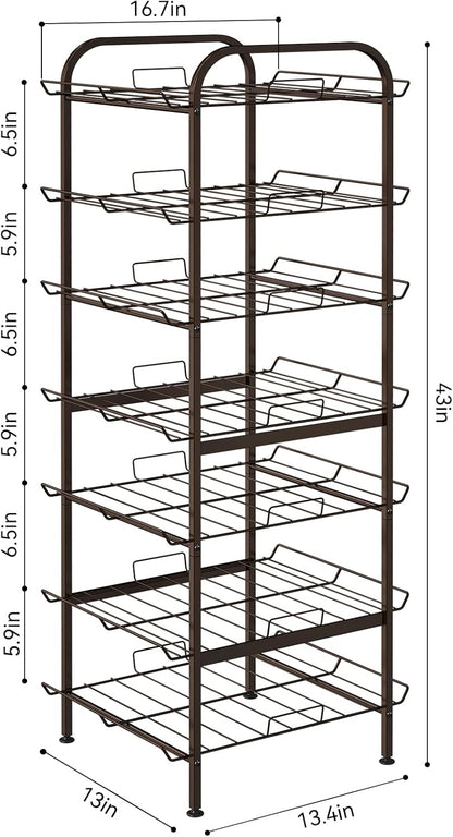 Water Bottle Organizer 7 Tier Free Standing Vertical Metal Water Bottle Rack Shelf Adjustable Water Bottle Beverage Drink Stand Holder for Kitchen Pantry Food Storage, Bronze