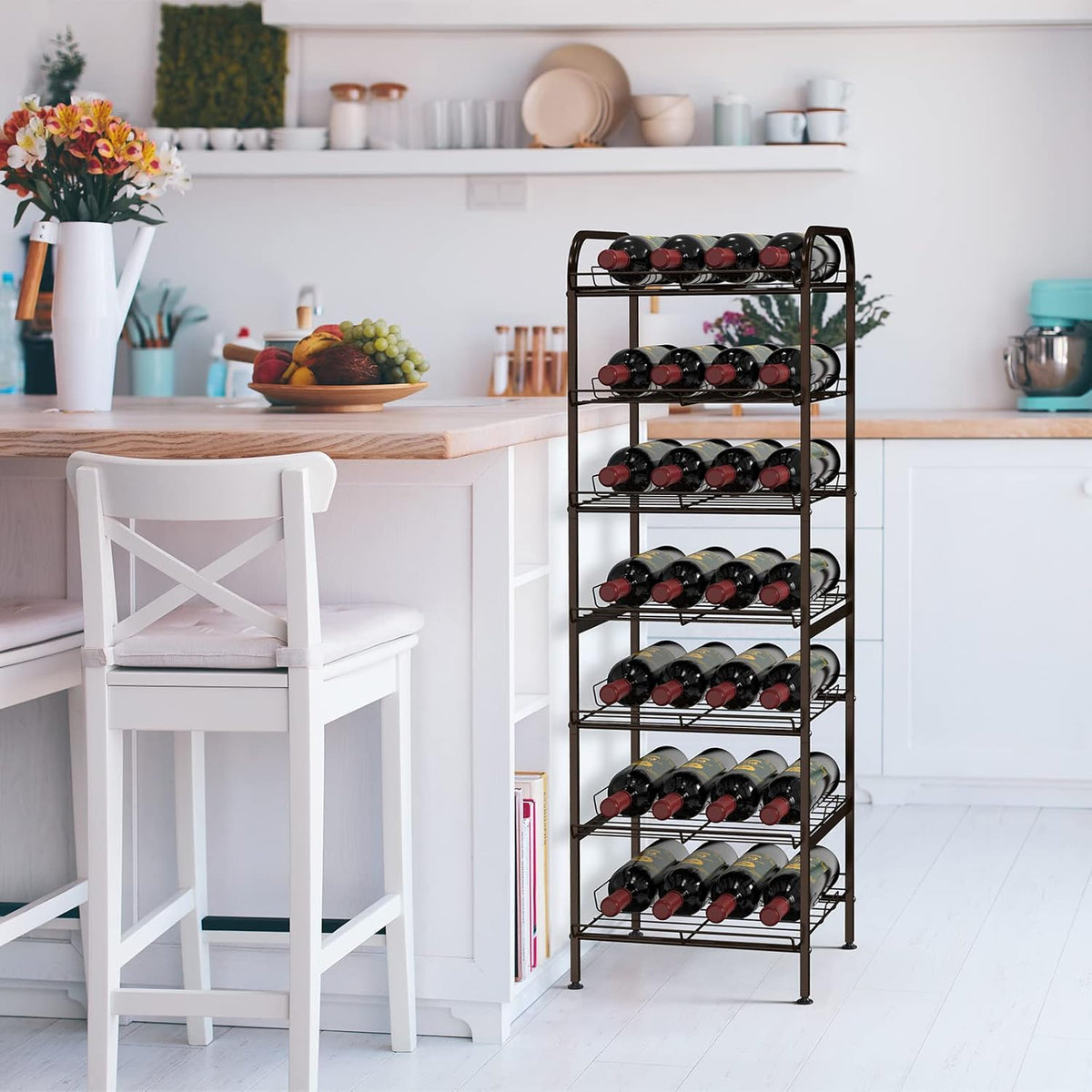 Water Bottle Organizer 7 Tier Free Standing Vertical Metal Water Bottle Rack Shelf Adjustable Water Bottle Beverage Drink Stand Holder for Kitchen Pantry Food Storage, Bronze