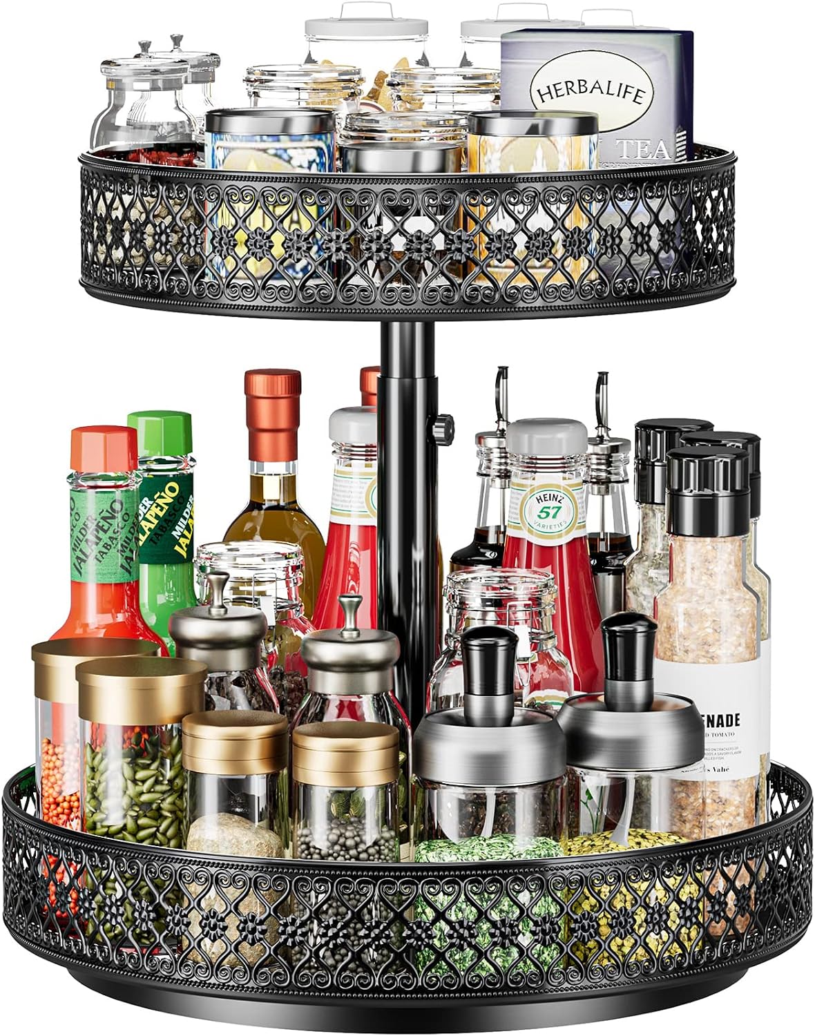 13 inch Lazy Susan Turntable - Metal Spice Organizer for Cabinet Table Top | 360° Smooth Rotating Tray Black Lazy Susan with Rim for Dining Table, Pantry, Countertop, Kitchen, Bathroom Vanity Storage