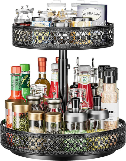 13 inch Lazy Susan Turntable - Metal Spice Organizer for Cabinet Table Top | 360° Smooth Rotating Tray Black Lazy Susan with Rim for Dining Table, Pantry, Countertop, Kitchen, Bathroom Vanity Storage