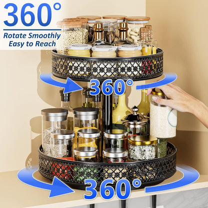 13 inch Lazy Susan Turntable - Metal Spice Organizer for Cabinet Table Top | 360° Smooth Rotating Tray Black Lazy Susan with Rim for Dining Table, Pantry, Countertop, Kitchen, Bathroom Vanity Storage