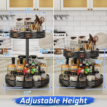 13 inch Lazy Susan Turntable - Metal Spice Organizer for Cabinet Table Top | 360° Smooth Rotating Tray Black Lazy Susan with Rim for Dining Table, Pantry, Countertop, Kitchen, Bathroom Vanity Storage