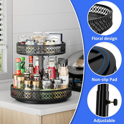 13 inch Lazy Susan Turntable - Metal Spice Organizer for Cabinet Table Top | 360° Smooth Rotating Tray Black Lazy Susan with Rim for Dining Table, Pantry, Countertop, Kitchen, Bathroom Vanity Storage