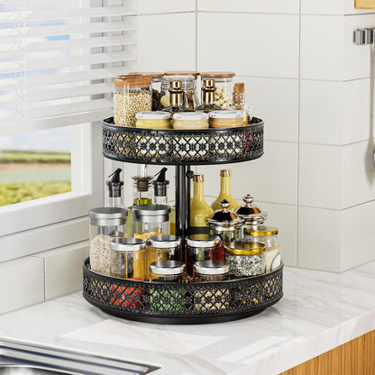 13 inch Lazy Susan Turntable - Metal Spice Organizer for Cabinet Table Top | 360° Smooth Rotating Tray Black Lazy Susan with Rim for Dining Table, Pantry, Countertop, Kitchen, Bathroom Vanity Storage