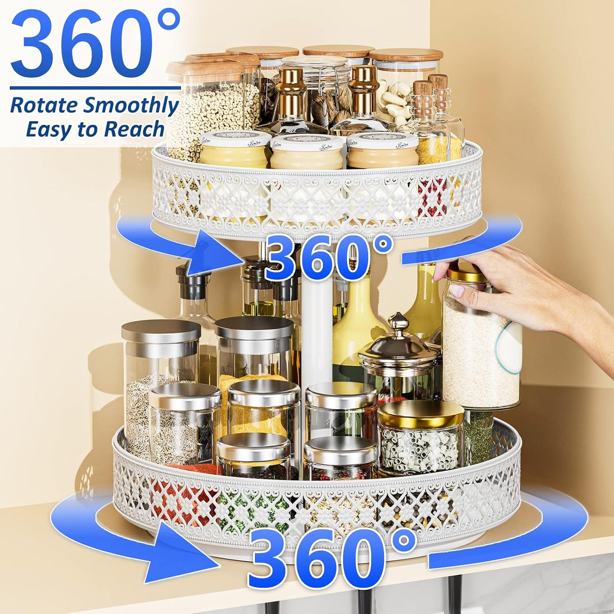 13 inch Lazy Susan Turntable - Metal Spice Organizer for Cabinet Table Top | 360° Smooth Rotating Tray Black Lazy Susan with Rim for Dining Table, Pantry, Countertop, Kitchen, Bathroom Vanity Storage
