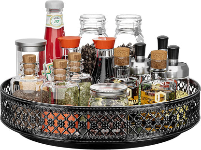 13 inch Lazy Susan Turntable - Metal Spice Organizer for Cabinet Table Top | 360° Smooth Rotating Tray Black Lazy Susan with Rim for Dining Table, Pantry, Countertop, Kitchen, Bathroom Vanity Storage