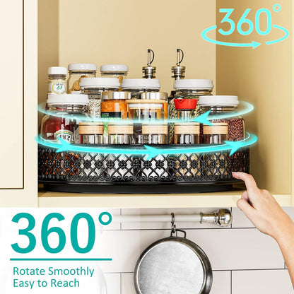 13 inch Lazy Susan Turntable - Metal Spice Organizer for Cabinet Table Top | 360° Smooth Rotating Tray Black Lazy Susan with Rim for Dining Table, Pantry, Countertop, Kitchen, Bathroom Vanity Storage