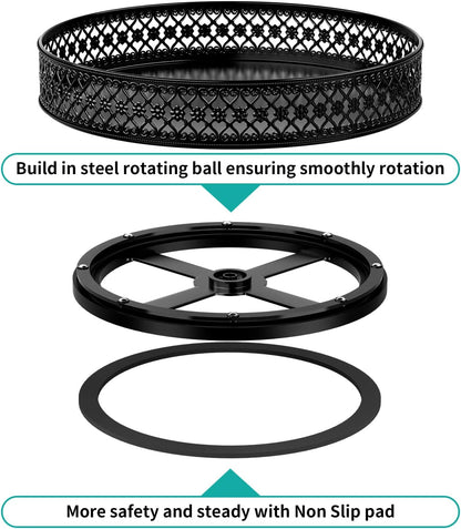 13 inch Lazy Susan Turntable - Metal Spice Organizer for Cabinet Table Top | 360° Smooth Rotating Tray Black Lazy Susan with Rim for Dining Table, Pantry, Countertop, Kitchen, Bathroom Vanity Storage
