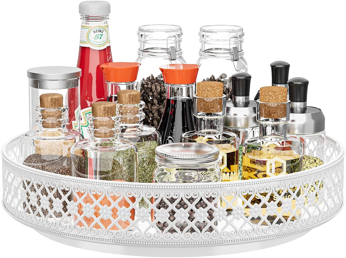 13 inch Lazy Susan Turntable - Metal Spice Organizer for Cabinet Table Top | 360° Smooth Rotating Tray Black Lazy Susan with Rim for Dining Table, Pantry, Countertop, Kitchen, Bathroom Vanity Storage