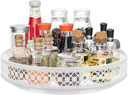 13 inch Lazy Susan Turntable - Metal Spice Organizer for Cabinet Table Top | 360° Smooth Rotating Tray Black Lazy Susan with Rim for Dining Table, Pantry, Countertop, Kitchen, Bathroom Vanity Storage