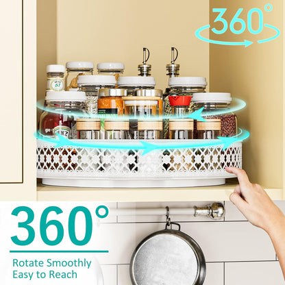 13 inch Lazy Susan Turntable - Metal Spice Organizer for Cabinet Table Top | 360° Smooth Rotating Tray Black Lazy Susan with Rim for Dining Table, Pantry, Countertop, Kitchen, Bathroom Vanity Storage