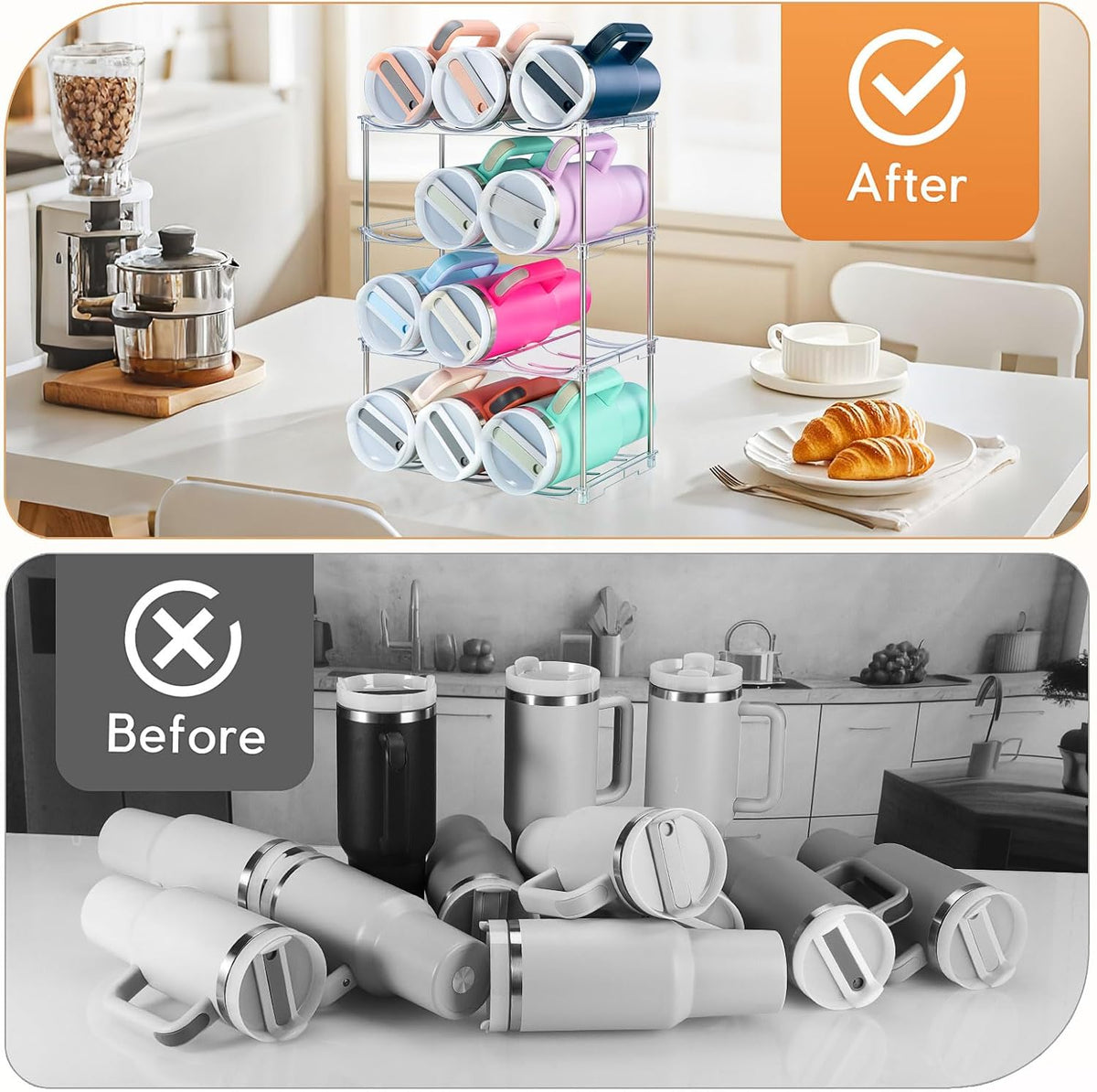 Water Bottle Organizer for Stanley 40 oz Tumbler, Stackable Tumbler Storage, Water Bottle Organizer for Cabinet, Pantry Kitchen Storage & Organization for Stanley Cup - Hold 9 Bottles