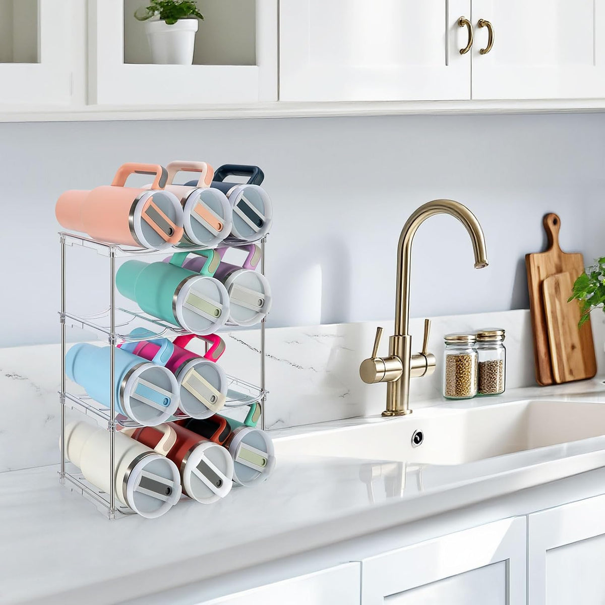 Water Bottle Organizer for Stanley 40 oz Tumbler, Stackable Tumbler Storage, Water Bottle Organizer for Cabinet, Pantry Kitchen Storage & Organization for Stanley Cup - Hold 9 Bottles