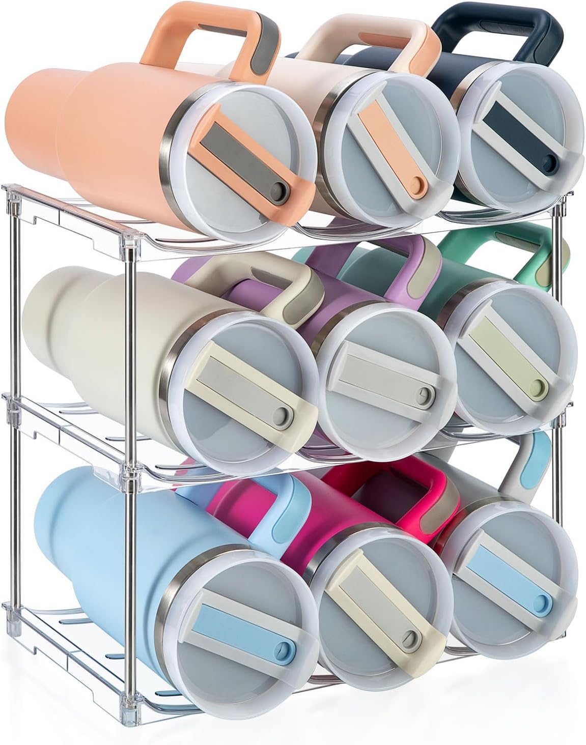 Water Bottle Organizer for Stanley 40 oz Tumbler, Stackable Tumbler Storage, Water Bottle Organizer for Cabinet, Pantry Kitchen Storage & Organization for Stanley Cup - Hold 9 Bottles